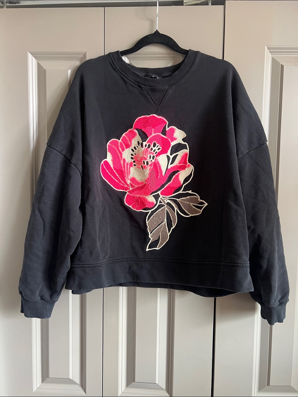 Ted Baker London Black Sweatshirt with Pink Floral Applique